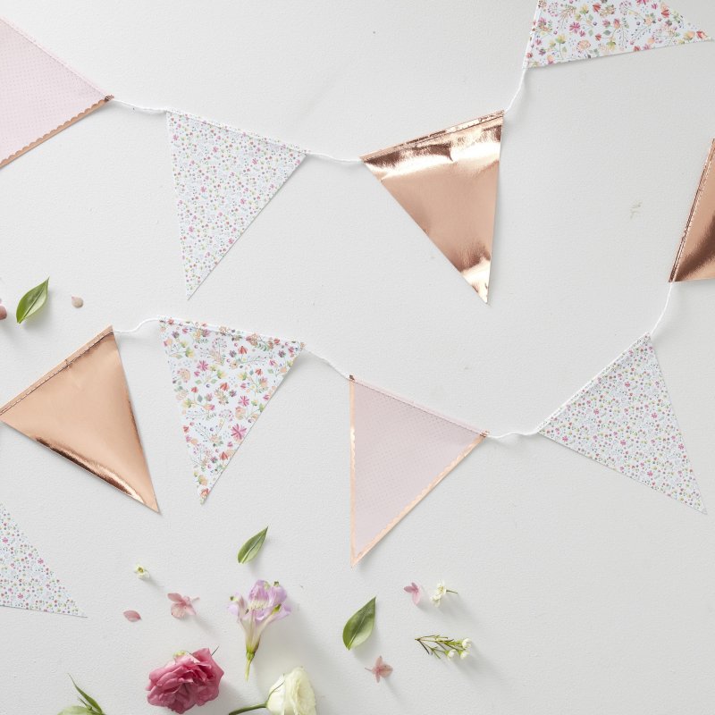 Bandeirola Rose Gold Floral Party