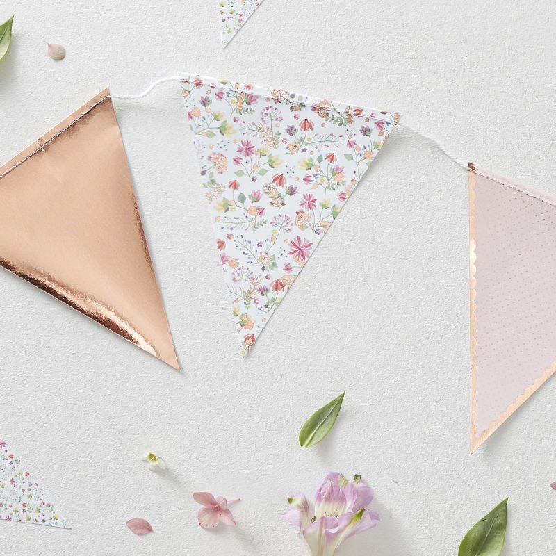 Bandeirola Rose Gold Floral Party