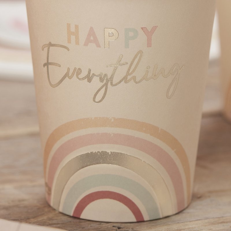 8 Copos Happy Everything Natural Rainbow Birthday Party