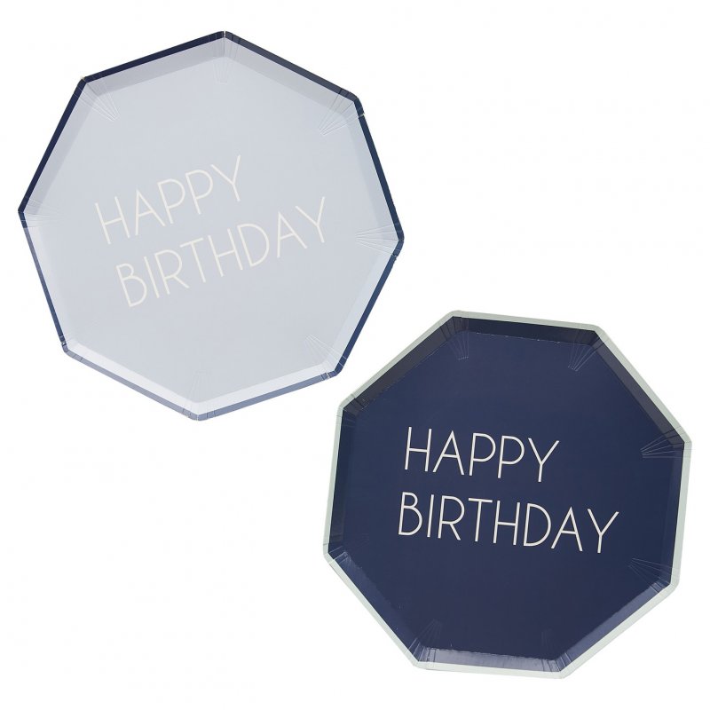 8 Pratos 25cm Happy Birthday Azul