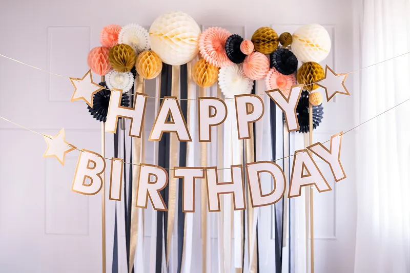 Grinalda Happy Birthday 220x14.5cm Branco & Dourado