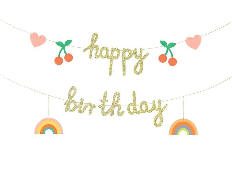 Grinalda Happy Birthday 100x18cm Dourado Glitter