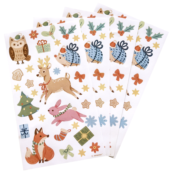 4 Folhas de Autocolantes para janela Winter Woodland Natal