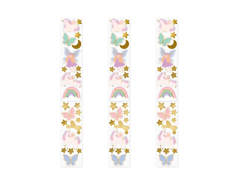 Caixa com 3 Folhas de Autocolantes Unicórnios