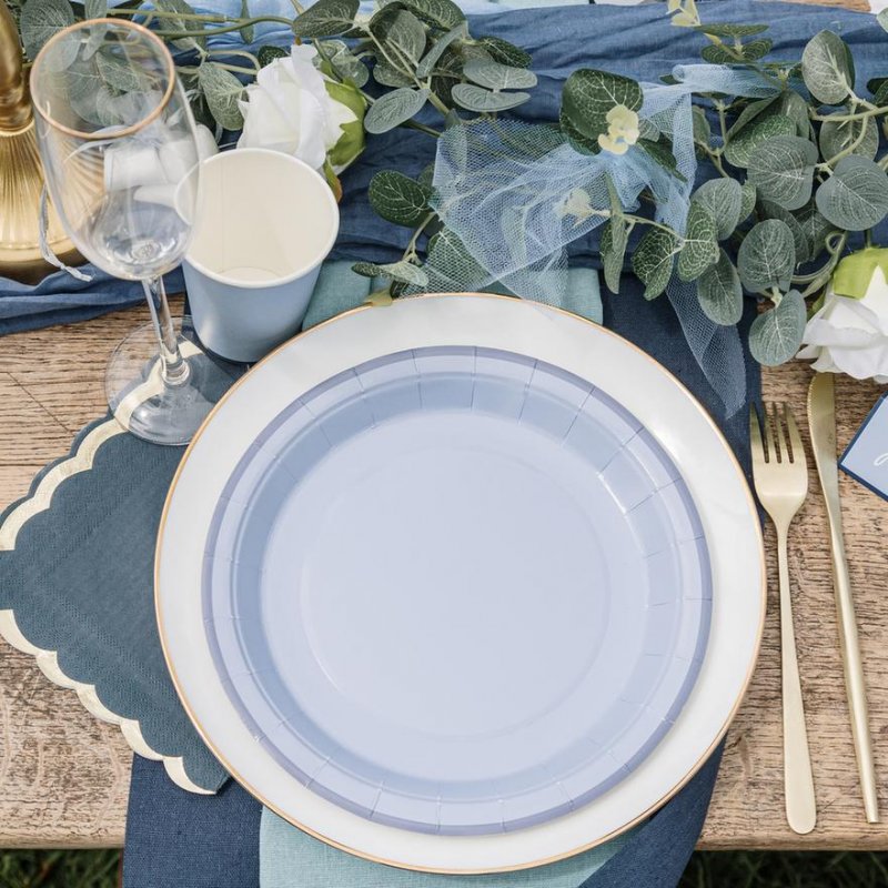 6 Pratos 22,5cm Azul Escuro e Azul Marinho