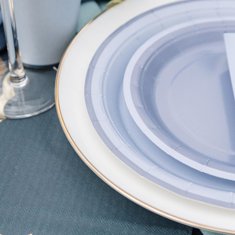 6 Pratos 22,5cm Azul Escuro e Azul Marinho