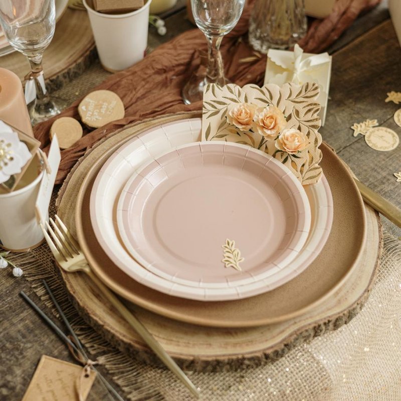 6 Pratos 22,5cm Creme e Camel