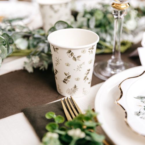 8 Copos 255ml Folhas Verde Sálvia 