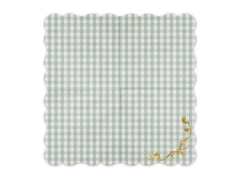 12 Guardanapos 33cm Xadrez Vichy Verde Pastel com Laço