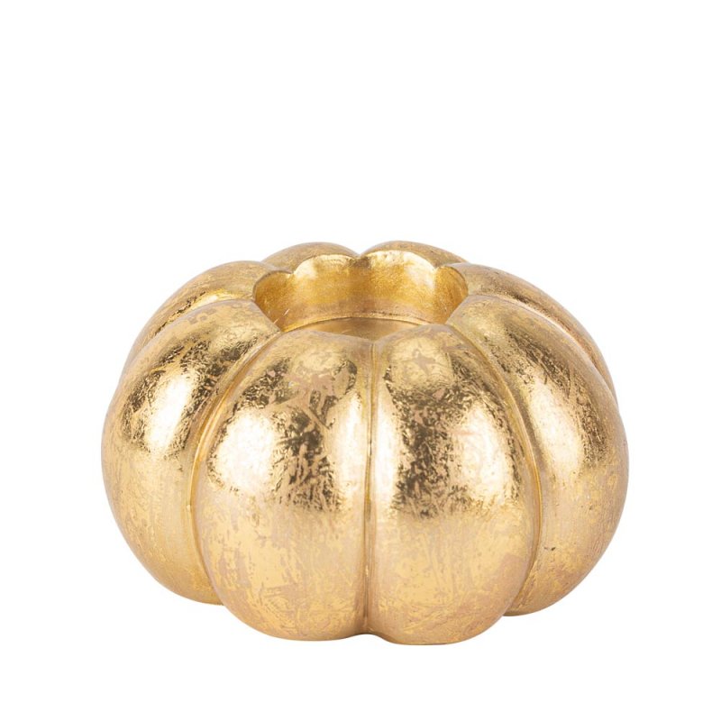 Castiçal Abóbora Resina Dourada Ø10,5x6,6cm