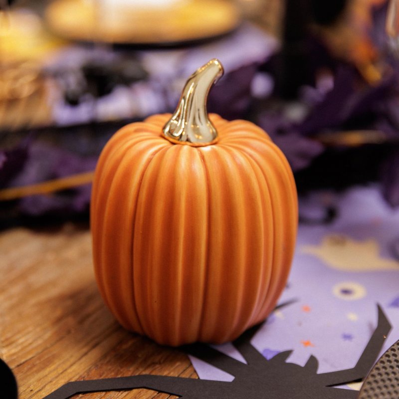 Abóbora Resina Laranja e Dourada Ø10x13cm