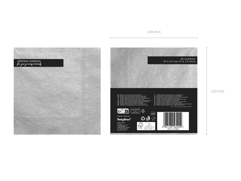 20 Guardanapos 33cm Prateado Metálico