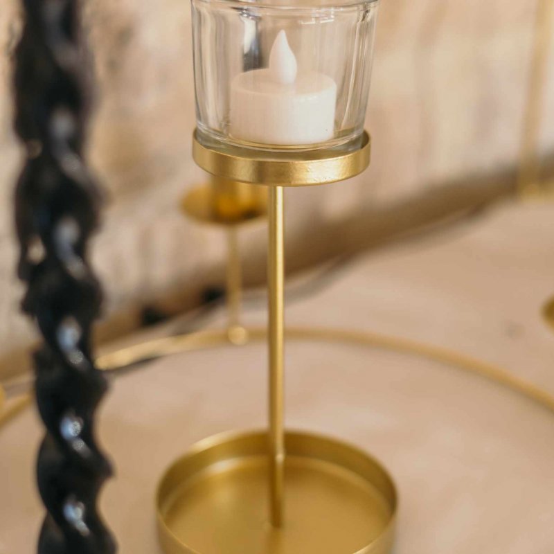 Castiçal Bilbao em vidro e metal dourado 9,5x21,5cm