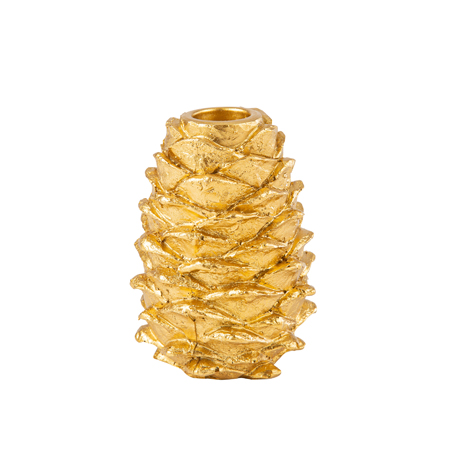 Castiçal em forma de pinha resina dourada 7x10cm