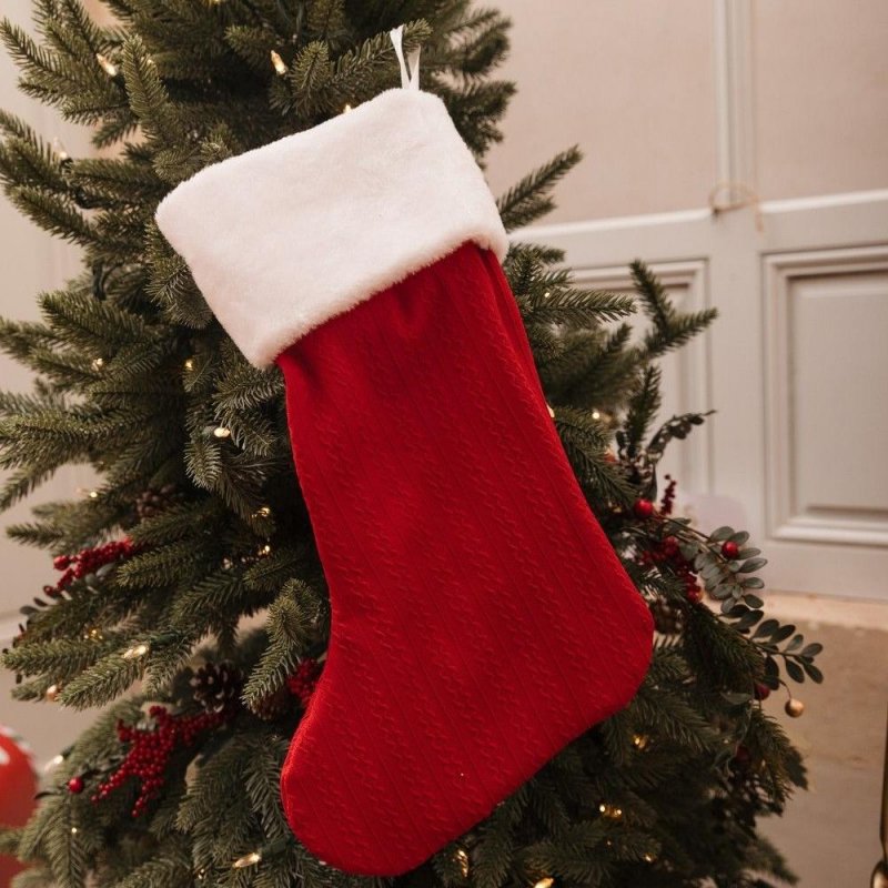 Meia de Natal de Malha 26x45cm Vermelha