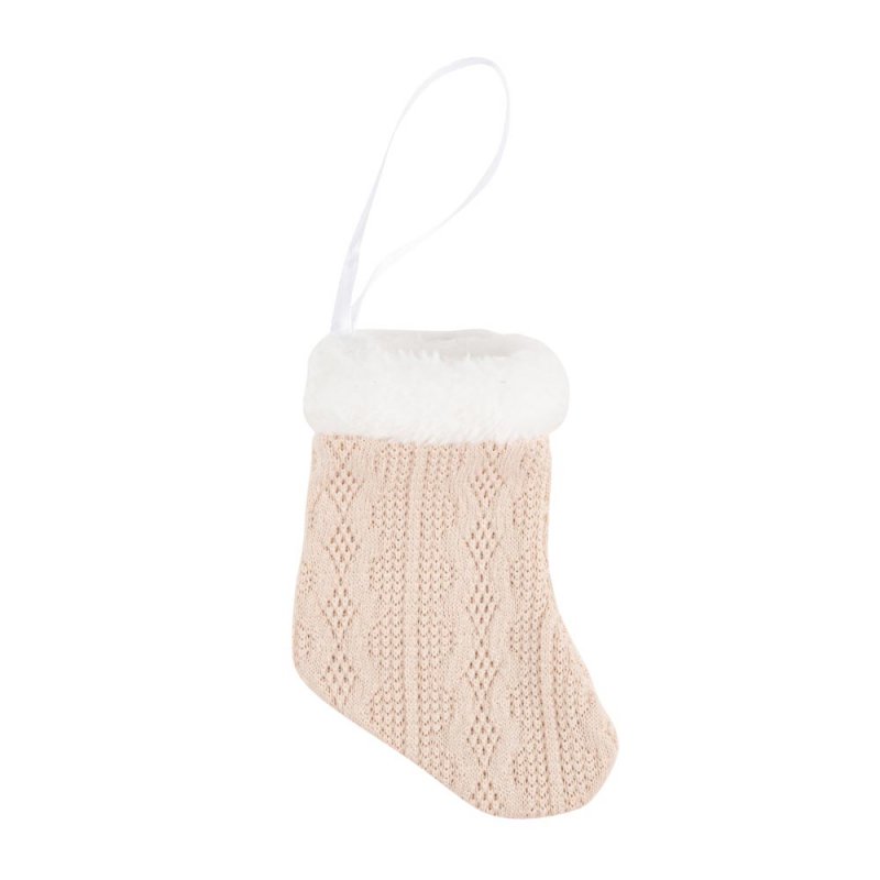 Meia de Tricot 14x9,5cm Bege e Branca - Natal