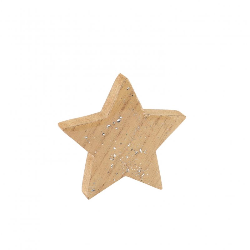 Estrela de Madeira 7,5x7,5x1,5cm Glitter Prateado