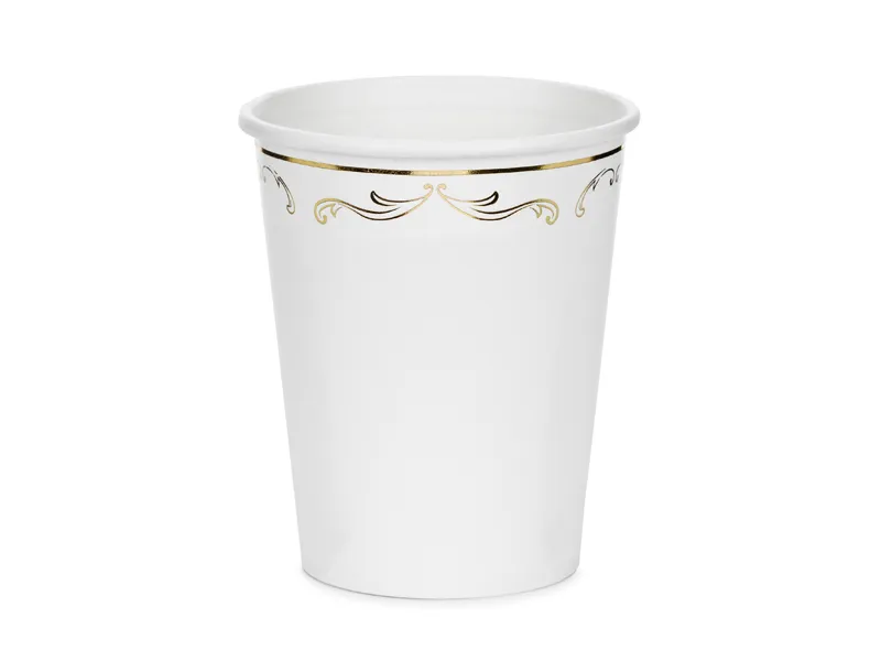 6 Copos 220ml Brancos com ornamento