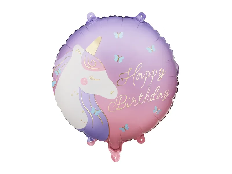 Balão Foil 35cm Happy Birthday Unicórnio