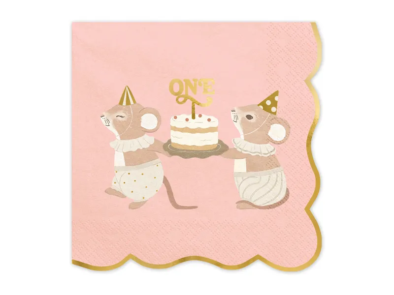 12 Guardanapos 33cm One Mice Rosa