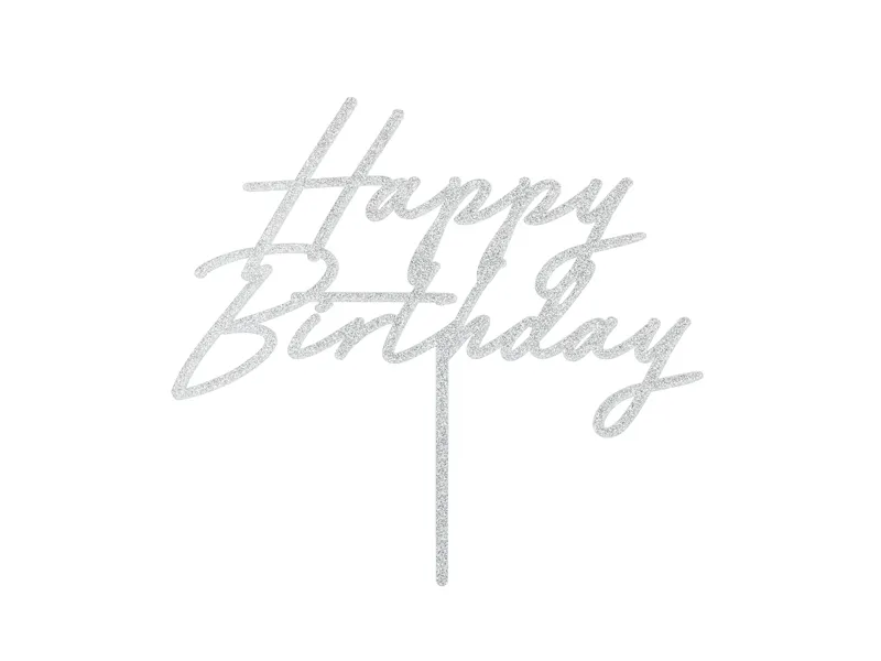 Topo de bolo 18x16,5cm ''Happy Birthday'' Prateado Glitter