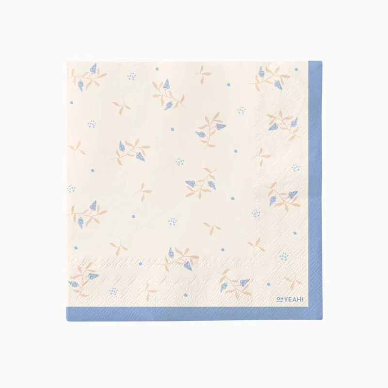 20 Guardanapos 33cm Flores Baby Nude Azul