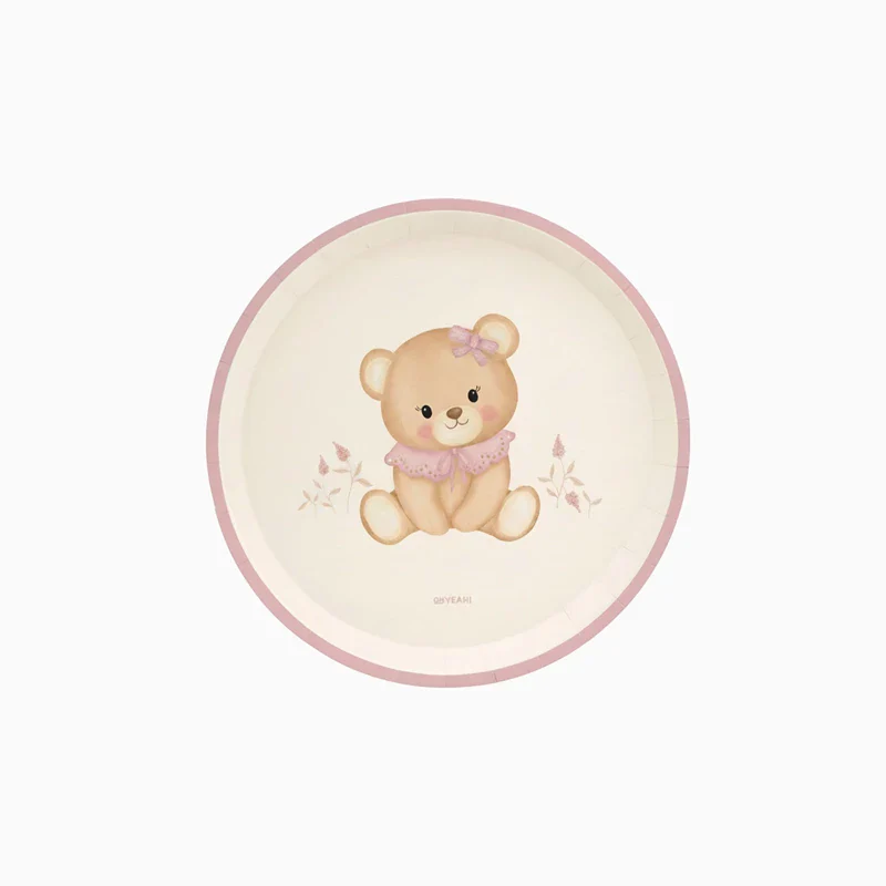 6 Pratos 17cm Urso Baby Nude Rosa