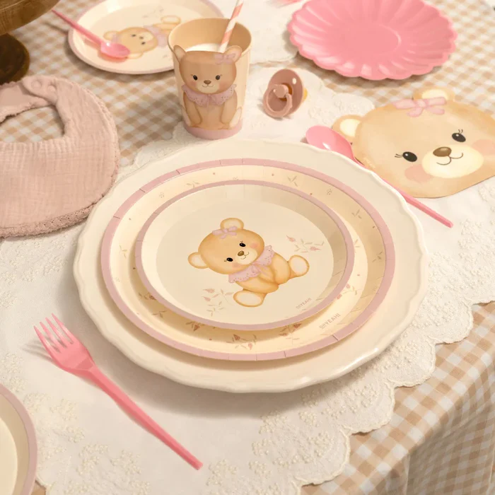 6 Pratos 17cm Urso Baby Nude Rosa