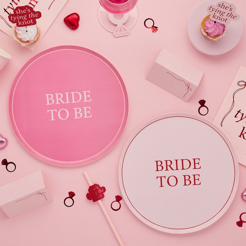 8 Pratos 'Bride to Be' Rosa