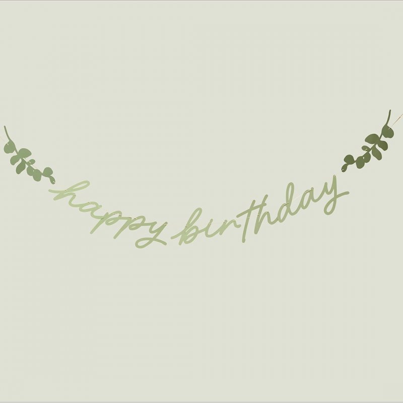 Grinalda 2m Happy Birthday Botanical Verde Sálvia