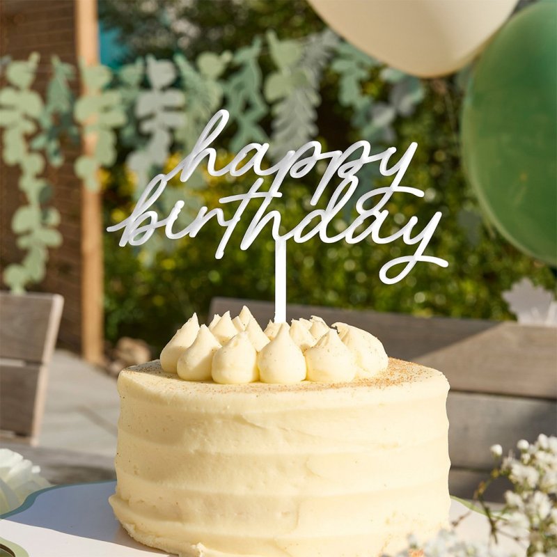 Topo de Bolo 18x15cm Happy Birthday Branco