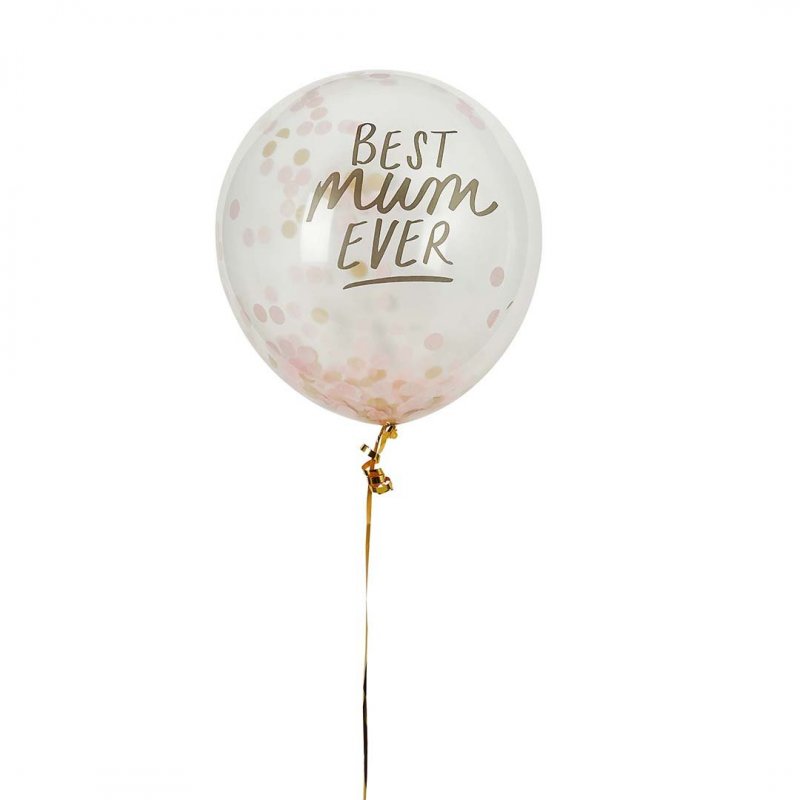 5 Balões Látex Transparentes 30cm Best Mum Ever com Confettis