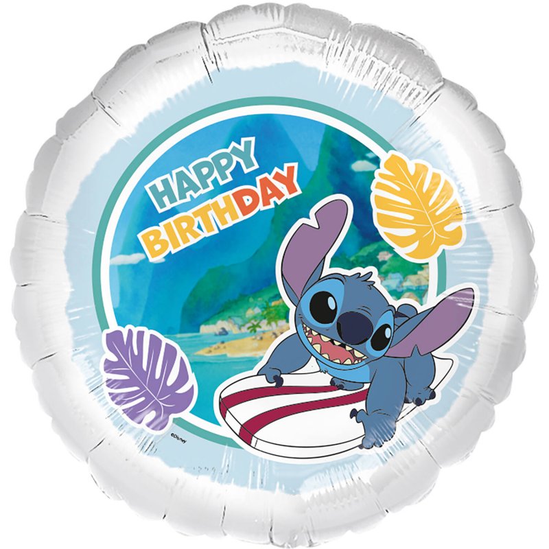 Balão Foil 45cm Stitch Surfer Happy Birthday