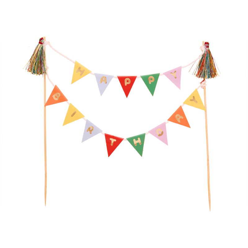 Topo de Bolo Happy Birthday com Bandeirolas 20x17cm - Playful Brights