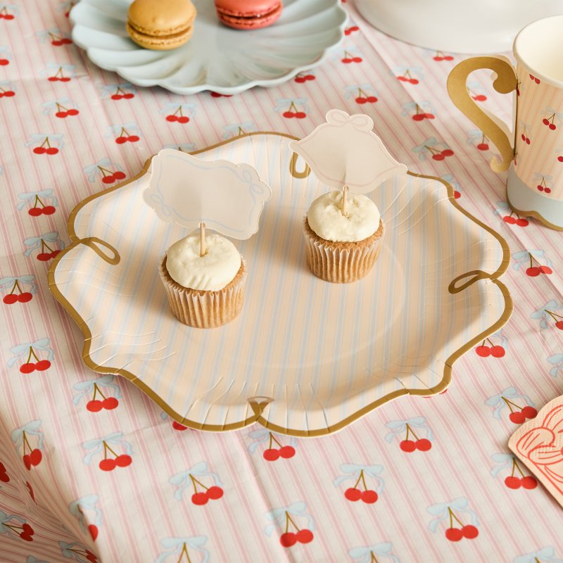 8 Pratos Papel Riscas Pastel - Rococo