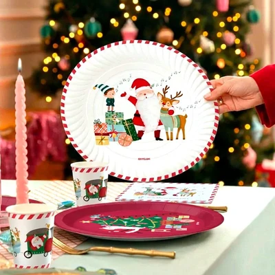 2 Pratos Bandejas Redondas 30cm Pai Natal