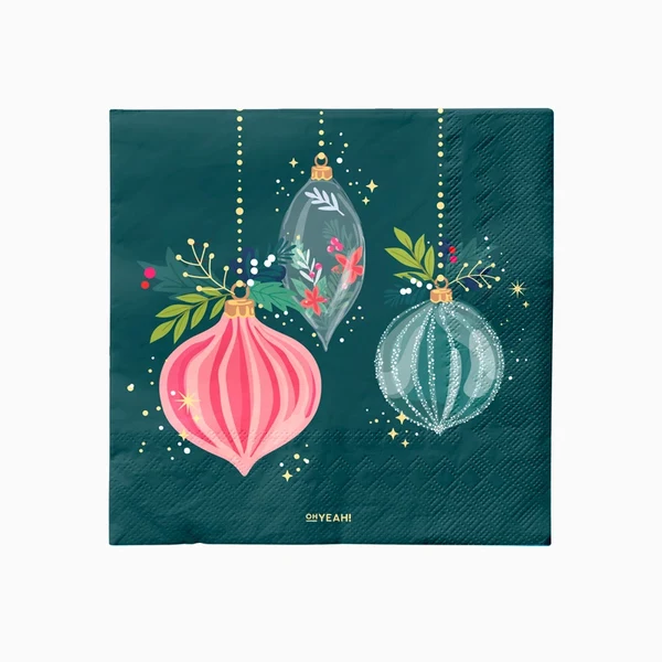 30 Guardanapos 33x33cm Bolas de Natal Verdes