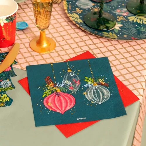 30 Guardanapos 33x33cm Bolas de Natal Verdes