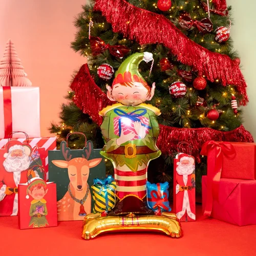 Balão Foil Standing 110cm Elfo de Natal com Presentes