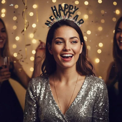 Bandolete Happy New Year Preta com Brilho Iridescente