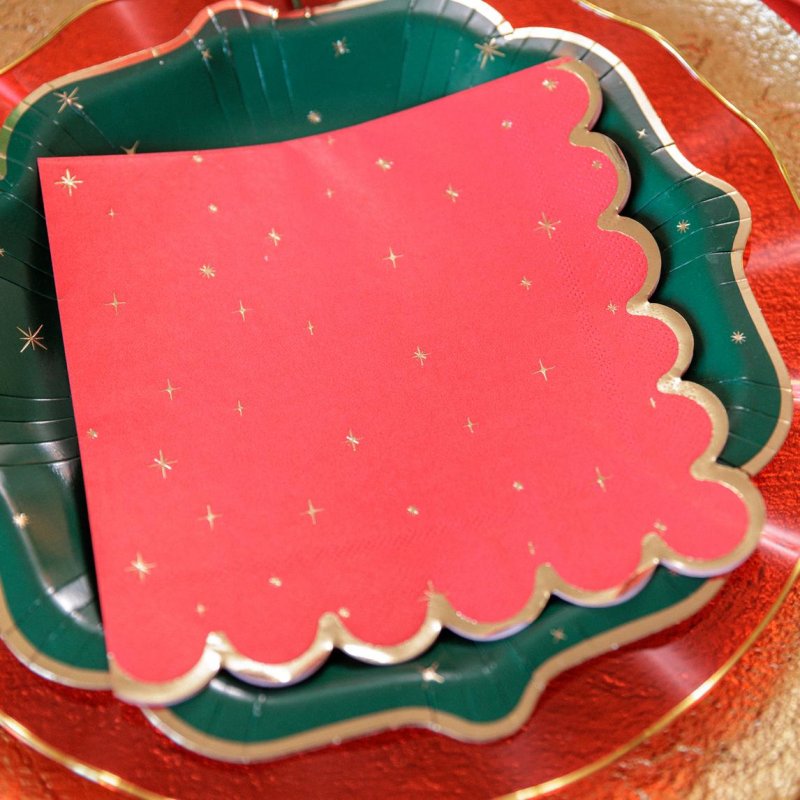 16 Guardanapos de Papel 33x33cm L’Intemporel Vermelho e Dourado