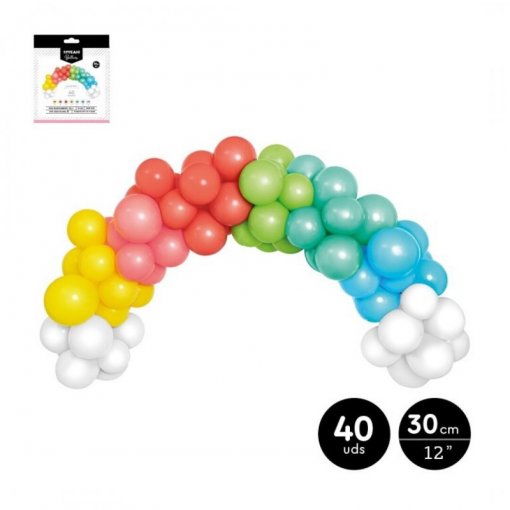 Set Arco 1,5m com 40 Balões Cor Arco-Íris (30cm)
