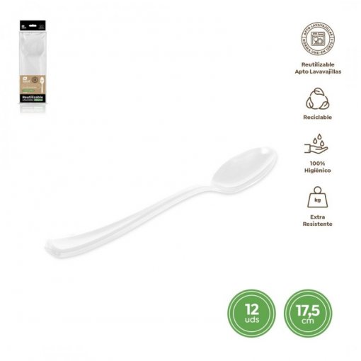 12 Colheres Plástico 17,5cm Branco
