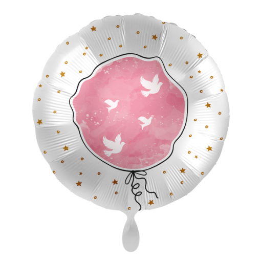 Balão Foil 43cm Rosa com Pombas