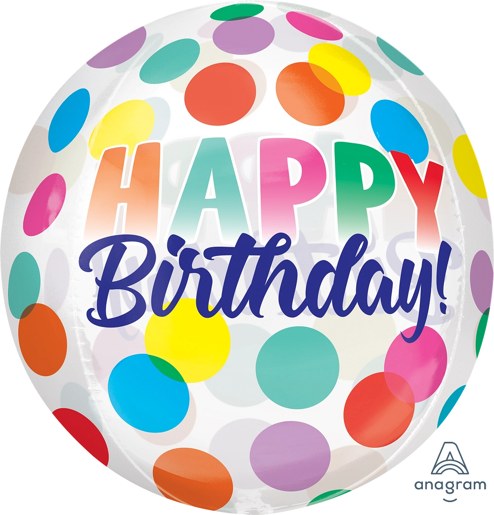 Balão Foil Orbz Clear Happy Birthday Bolas Coloridas