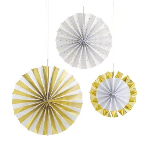 3 Rosetas Decorativas Papel Dourado & Branco