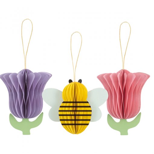 3 Decorações Pendentes 8,5-11cm Flores & Abelha