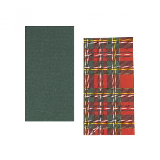 16 Guardanapos 33cm Tartã e Verde Natal