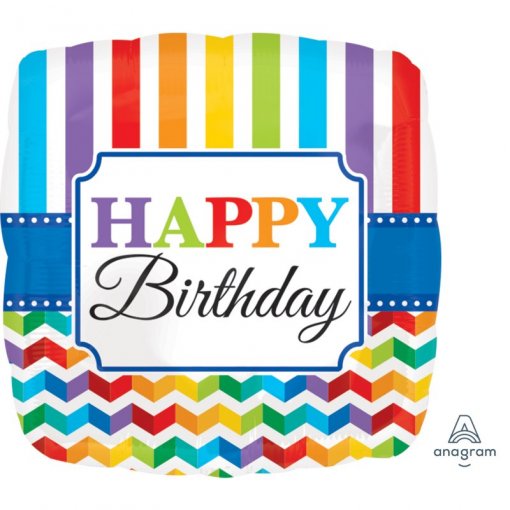 Balão Foil S40 Happy Birthday Bright Stripe & Chevron