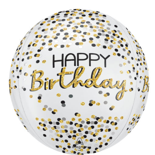 Balão Foil Orbz 38x40cm Black Silver & Gold Birthday